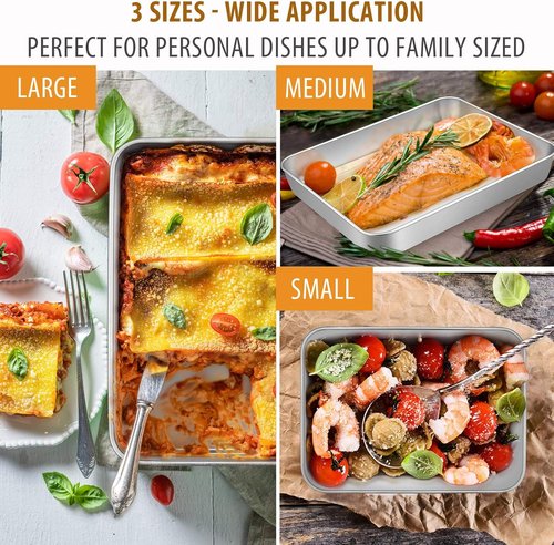 E-far Baking Pans Set - 3-Piece Stainless Steel Bakeware with Rack | Non-Toxic, Dishwasher Safe, 12.5/10.5/9.4 Inch