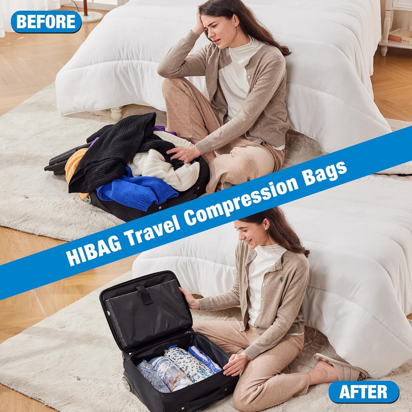 Skiennix Compression Bags - Space-Saving Vacuum Packing for Travel Essentials - 12-Pack