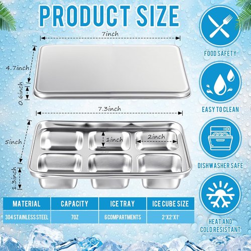 Domensi Stainless Steel Ice Cube Trays - 4 Pack Durable Molds with Lid for Easy Release | Dishwasher Safe