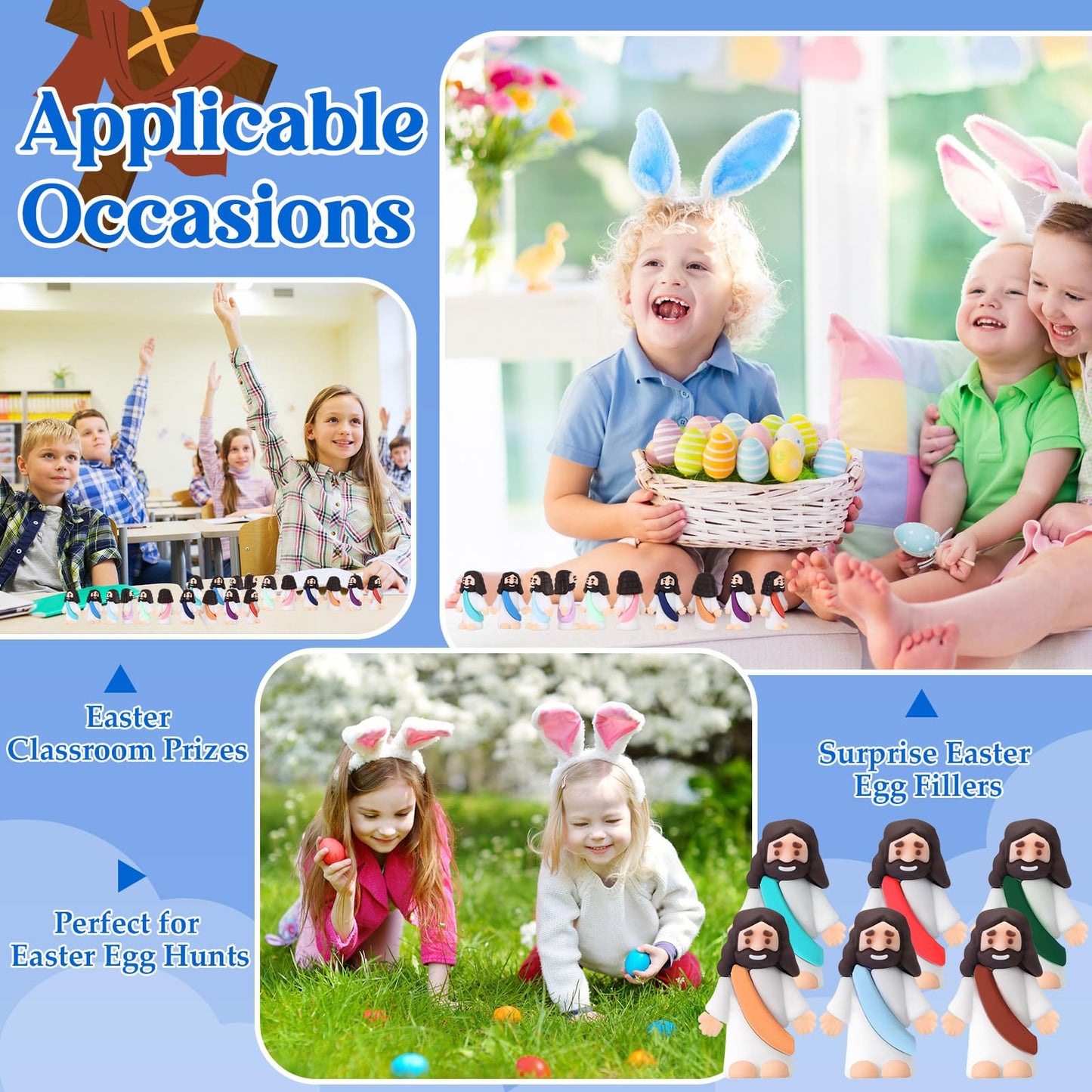 Bememo 25 Pcs Little Jesus Figures Original Design Mini Rubber Jesus Toys to Hide and Seek Religious Party Favors Sunday Baptism Gifts(Comprehensive Colors)