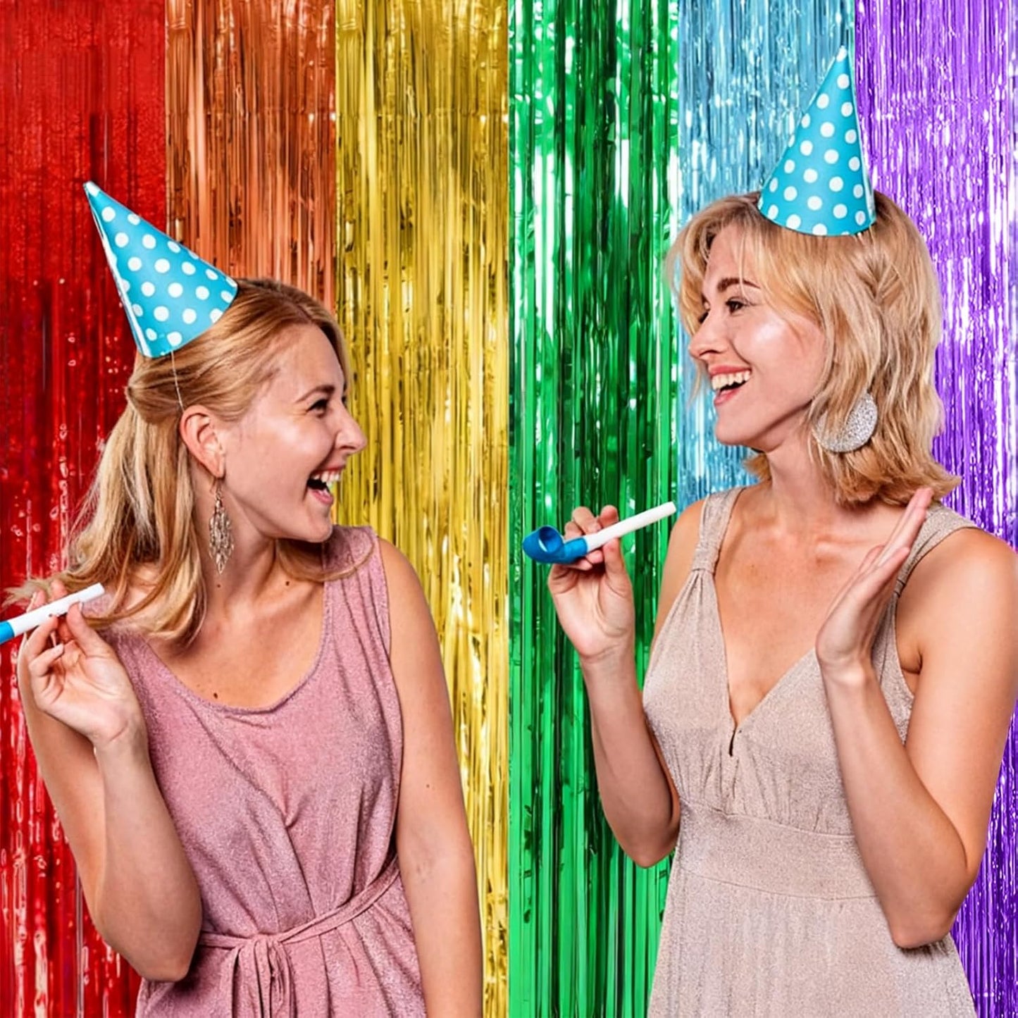 Skiennix Rainbow Backdrop - Colorful Tinsel Curtain Party Streamer for Birthdays & Events | 2 Pack