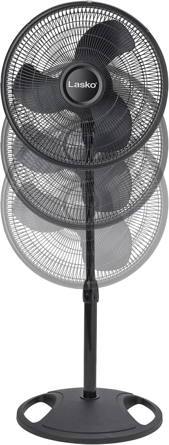 Lasko 2521 16-Inch Quiet Oscillating Pedestal Fan - Adjustable 3-Speed for Home & Office, Black