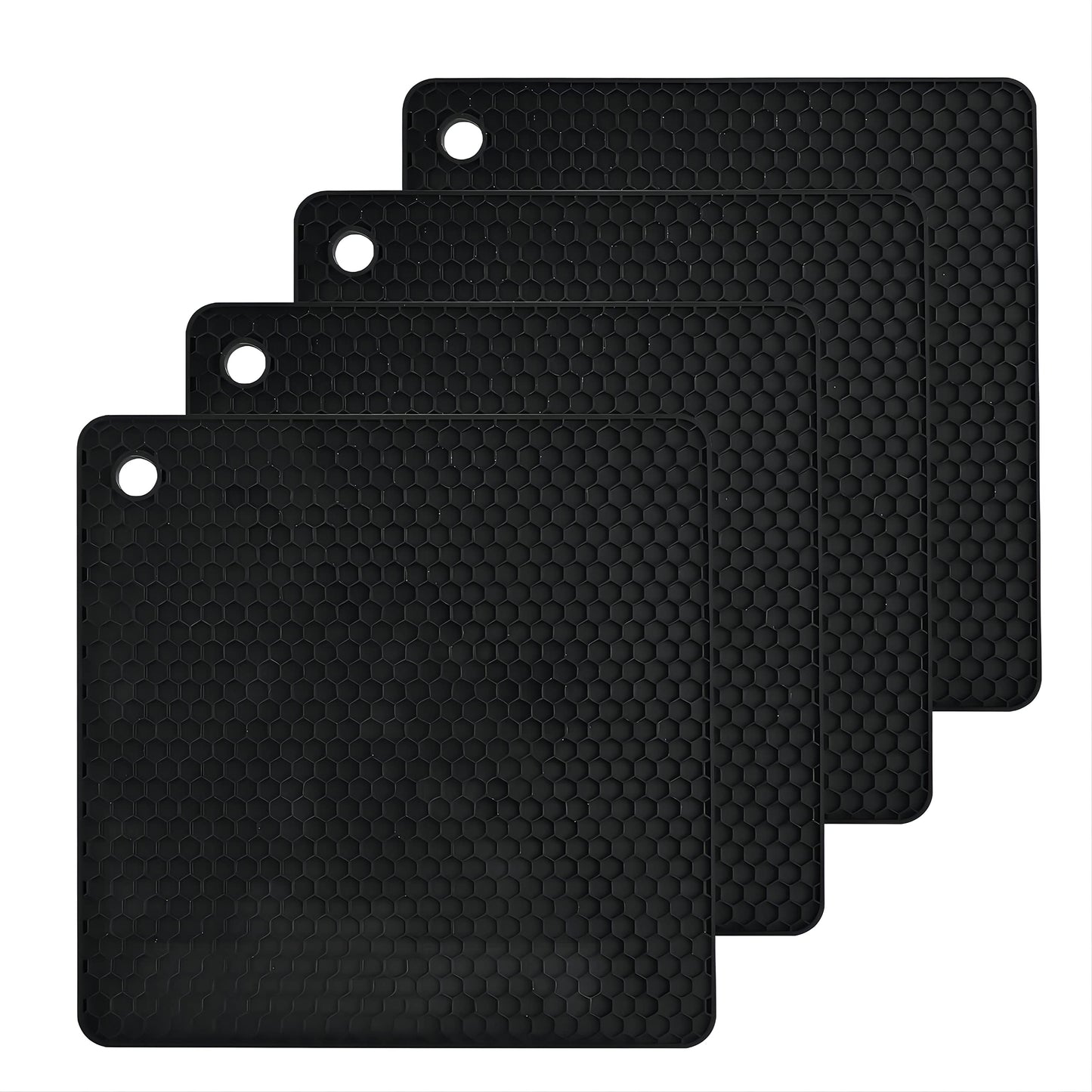 Smithcraft Silicone Trivets Mats Set, Silicone Hot Pads Pot Mat for Countertop, Trivet Pads Heat Resistant, Table Placemats, Square Small Drying Mats, 4 Pack, Black Trivets