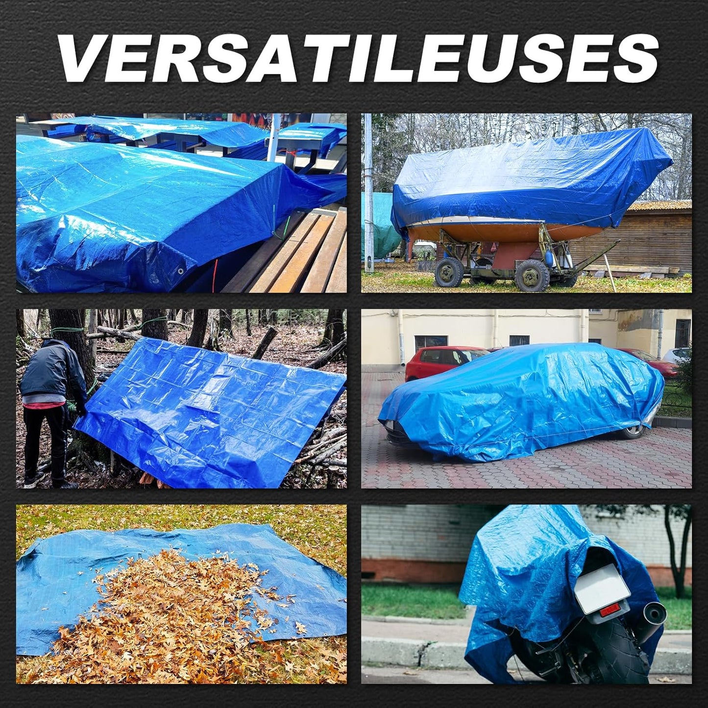 Tarps Waterproof Heavy Duty Blue Tarp Cover - 10x12 Feet, 8 Mil Thick, Metal Grommets for Outdoor Use