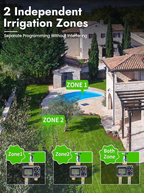 Insoma 2-Zone Water Timer - Programmable Brass Hose Faucet Timer with Auto/Manual Modes | Waterproof Garden Sprinkler System