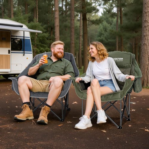 Huskfirm Oversized Camping Chair - Heavy-Duty Padded Design with Cup Holder & Cooler Bag | Supports 450lbs, Grey
