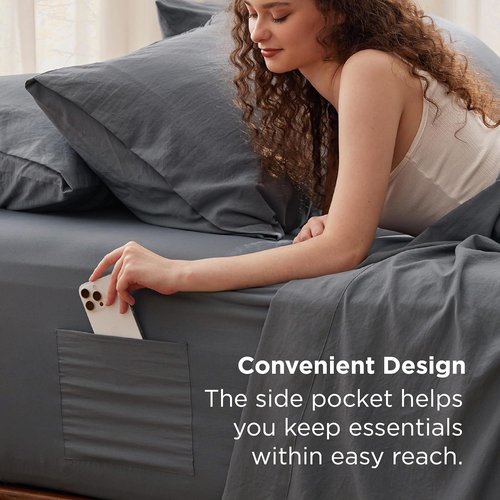 Bedsure Twin Sheets Set - 4-Piece Ultra-Soft Deep Pocket Bedding for Mattresses Up to 18 Inches, Grey