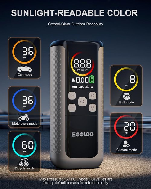 GOOLOO GT160 Dual Tire Inflator - Portable Air Compressor with Upgraded LED Screen & Auto Shut-off for Cars & Bikes
