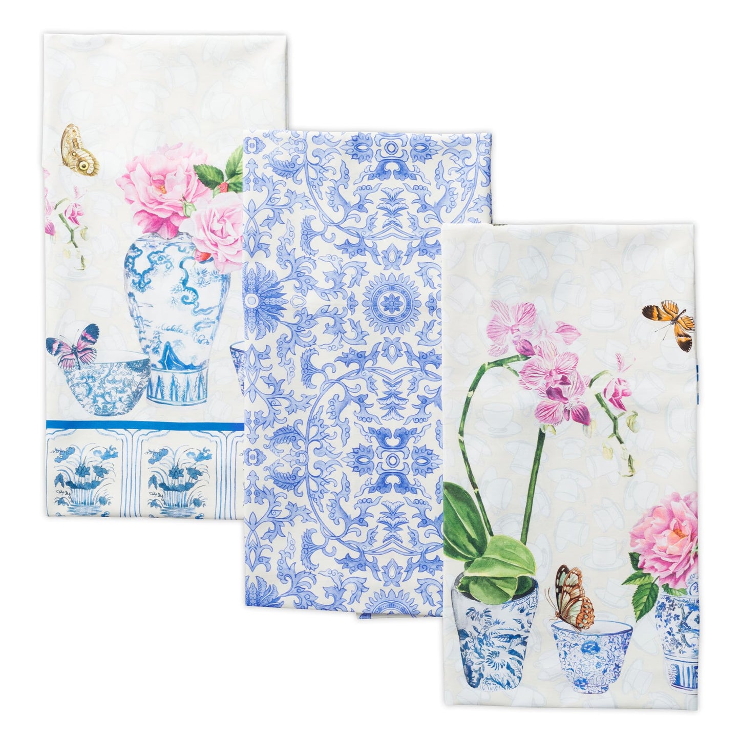 Maison d' Hermine Kitchen Towels Set of 3 100% Cotton 27.50" x 20" Reusable Cloth Tea Dish Towels Absorbent with Hanging Loop for Kitchen Gifts for Mothers Day Spring/Summer (Canton)