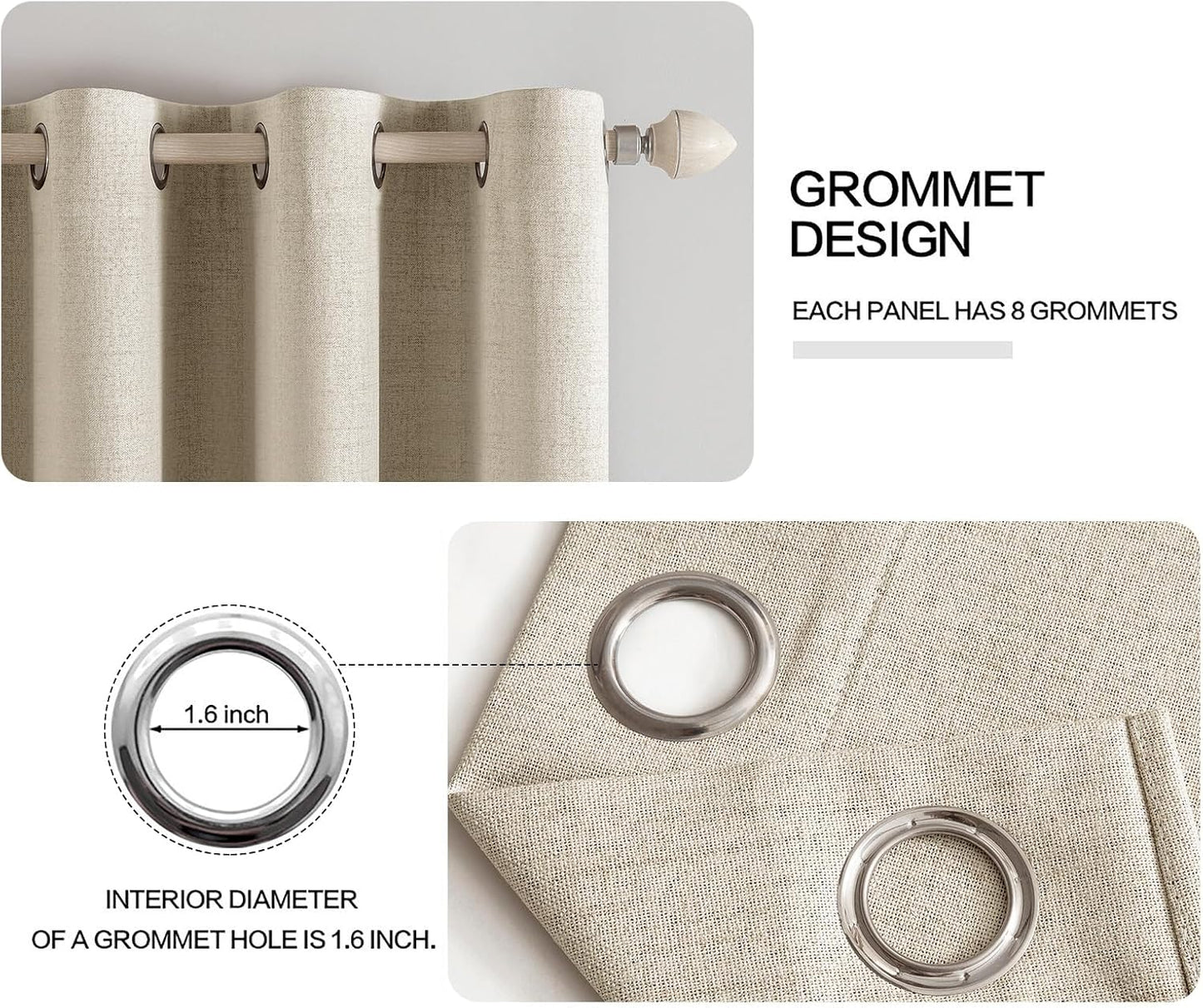 MIULEE Linen Curtains - 100% Blackout Thermal Insulated Drapes | Stone Grommet, 52 x 72 Inch (2 Panels)