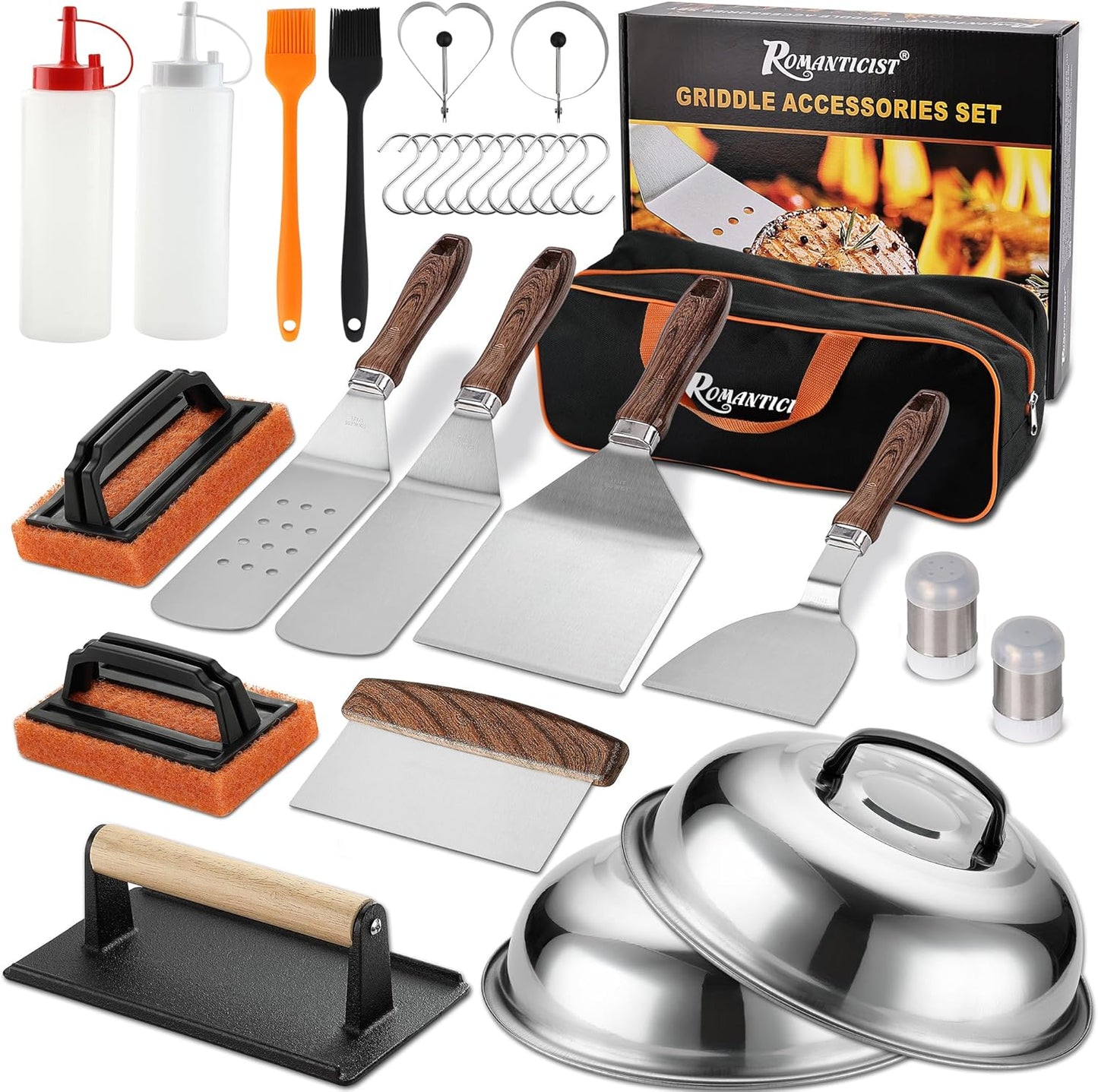 ROMANTICIST 29-Piece Griddle Accessories Set - Flat Top Teppanyaki Spatula & Scraper with Basting Cover