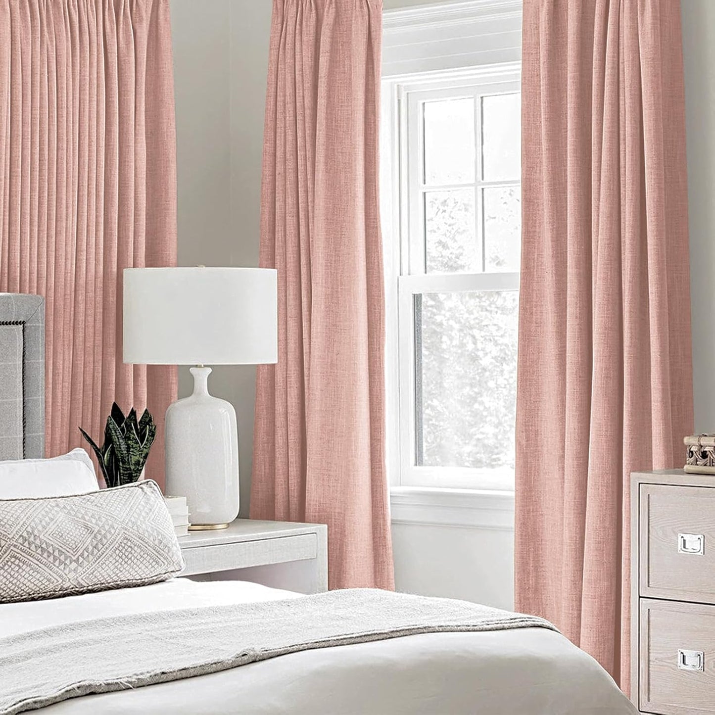 MIULEE Blackout Linen Curtains - 100% Thermal Insulated Grommet Drapes in Blush Pink | 52 x 45 Inch (2 Panels)