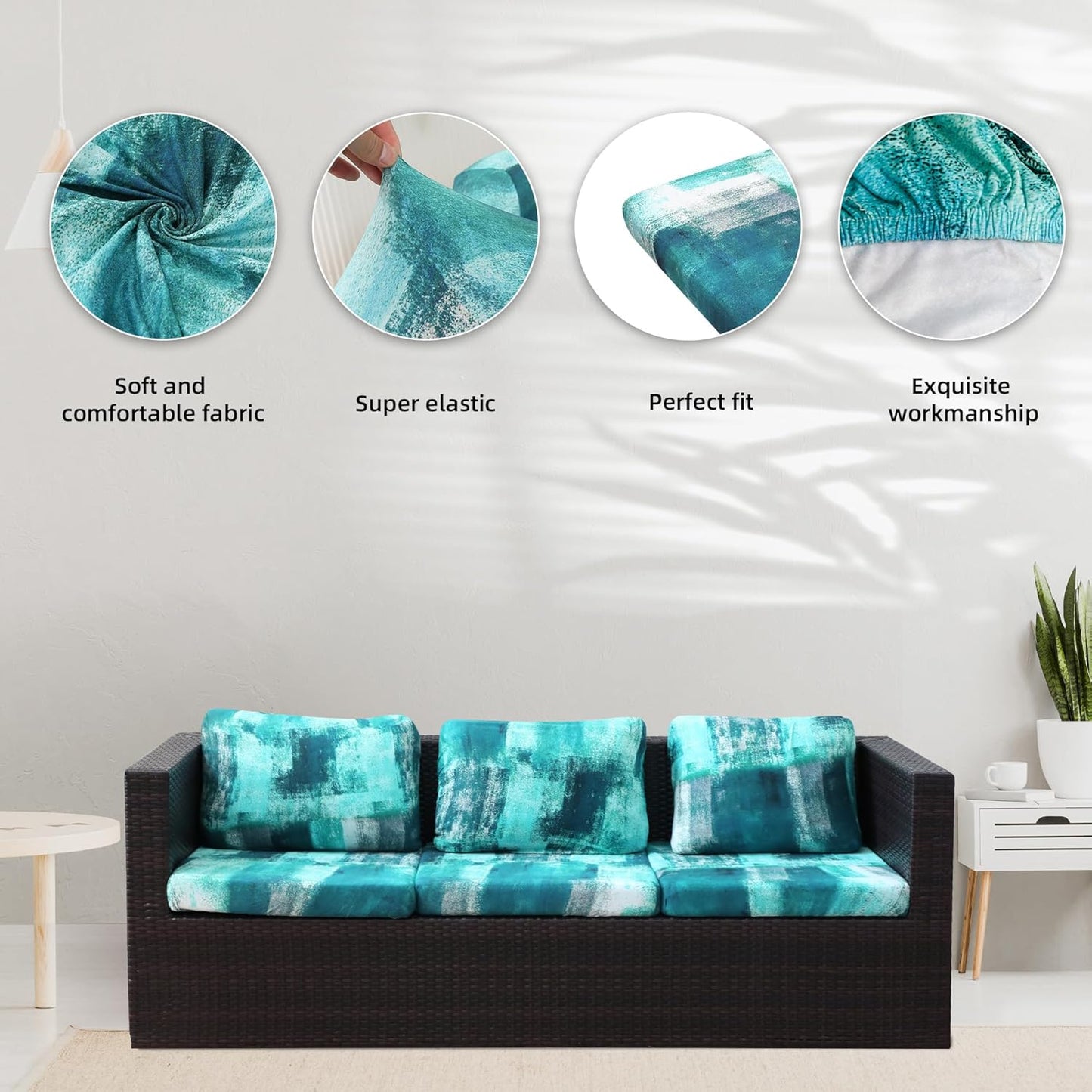 Skiennix 8-Piece Stretch Patio Cushion Covers - Washable Outdoor Sofa Slipcovers in Turquoise