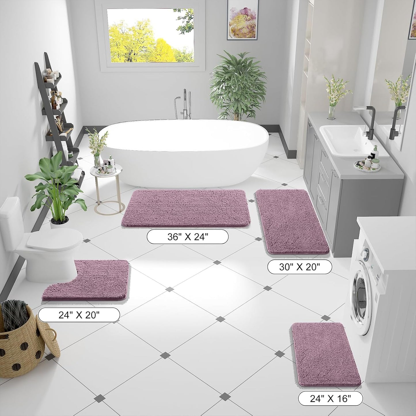 OLANLY Bathroom Runner Rugs - Soft Absorbent Chenille with Rubber Backing | 59x20, Deep Plum, Quick Dry