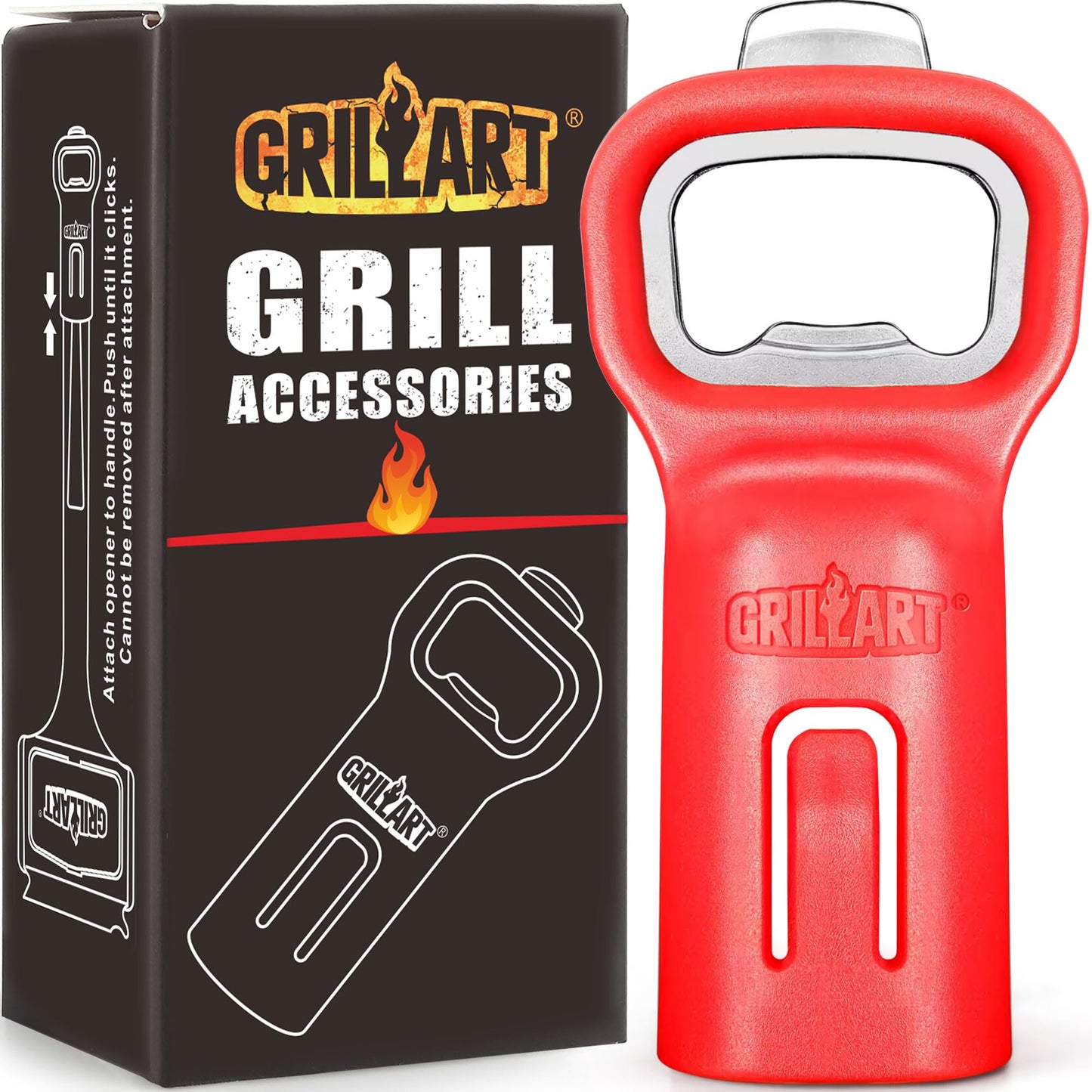 GRILLART Grill Brush Bristle Free, BBQ Accessory Bottle Opener, Heavy-Duty Mounts to Grill Brush Handle for Convenient Opening While Grilling – Ideal for BBQ Enthusiasts (Opener Only), Red