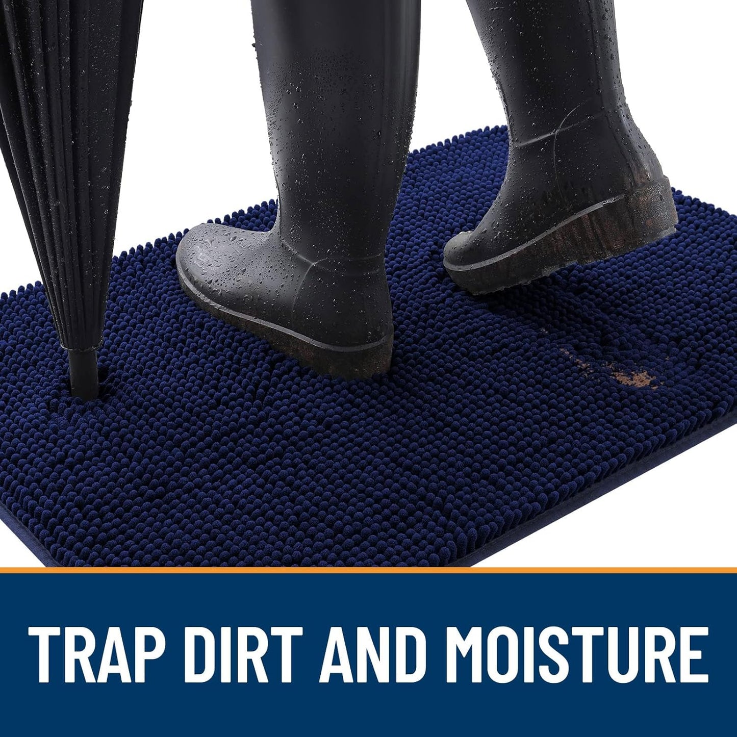 OLANLY Dog Door Mat - Absorbent Non-Slip Chenille Mat for Muddy Paws | 30x17 Inches, Navy Blue