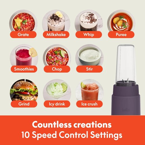 Bella Portable Rocket Blender - 6 Pcs Juicer & Smoothie Maker | BPA-Free, 240W, Plum Color