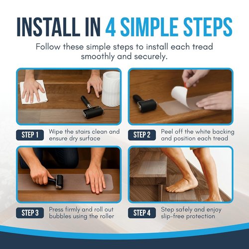 Clear Non-Slip Stair Treads by [Brand Name] - 30” x 6” Transparent Peel and Stick Safety Strips for Wood Steps (20 Pack)