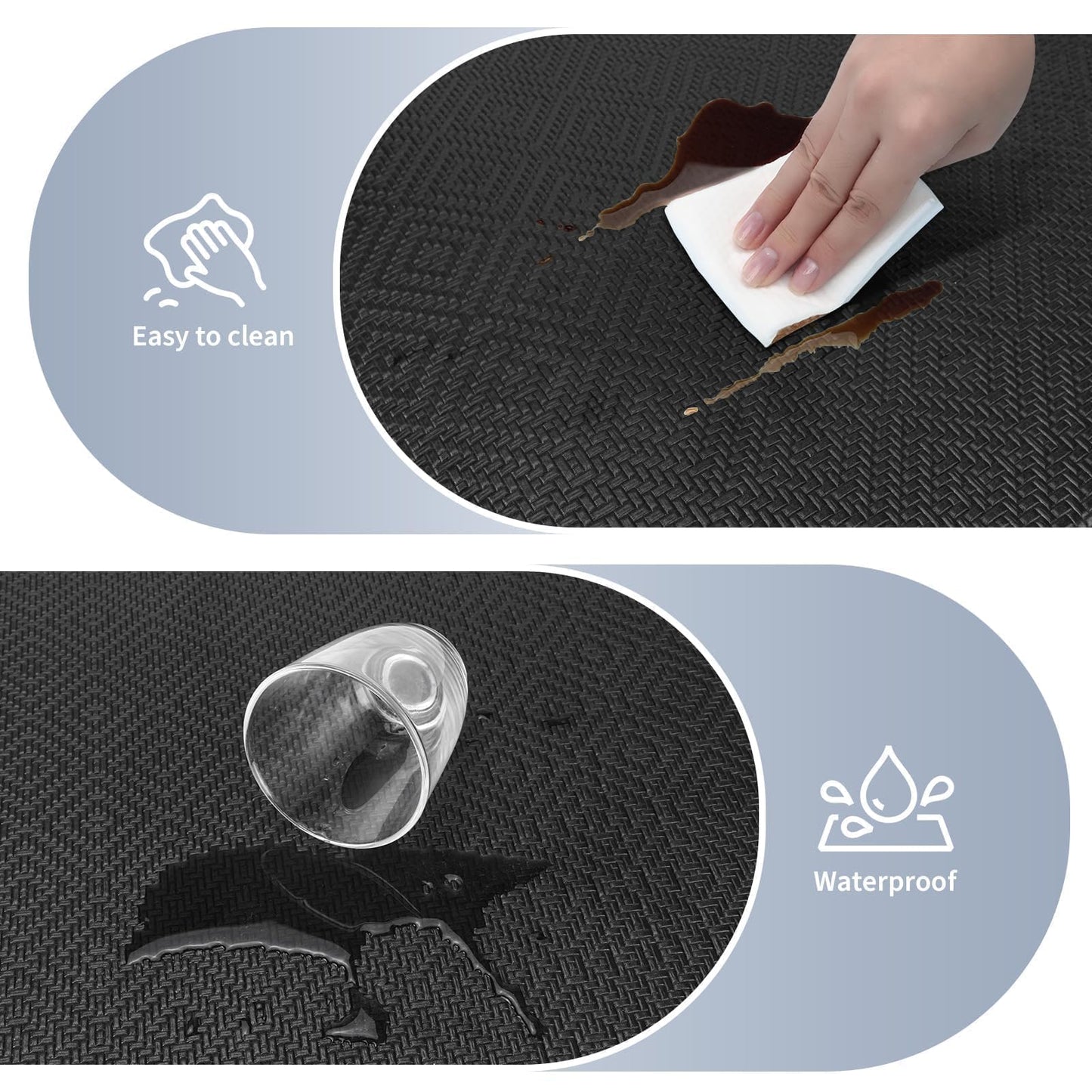 Mattitude Kitchen Mat 2PCS Kitchen Rugs Cushioned Anti-Fatigue Rug Waterproof Standing Desk Mat Kitchen Mats for Floor Kitchen Rug Set for Kitchen, Sink, Office 17.3"×30"+17.3"×47"-0.47inch Black