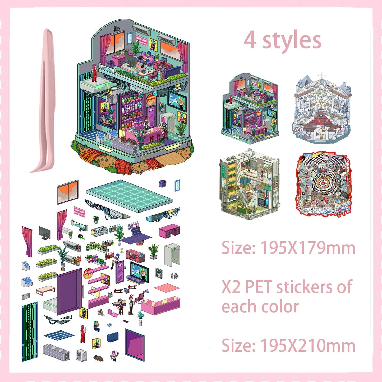 SZXYCZL Ultramodern Style Miniature Scene 4 Sets DIY 3D Stickers Scene Ultra Modern Futuristic, Make You Own Mini House Sticker Therapy for Teen Adult Relief Pass The Time-Ultramodern Style