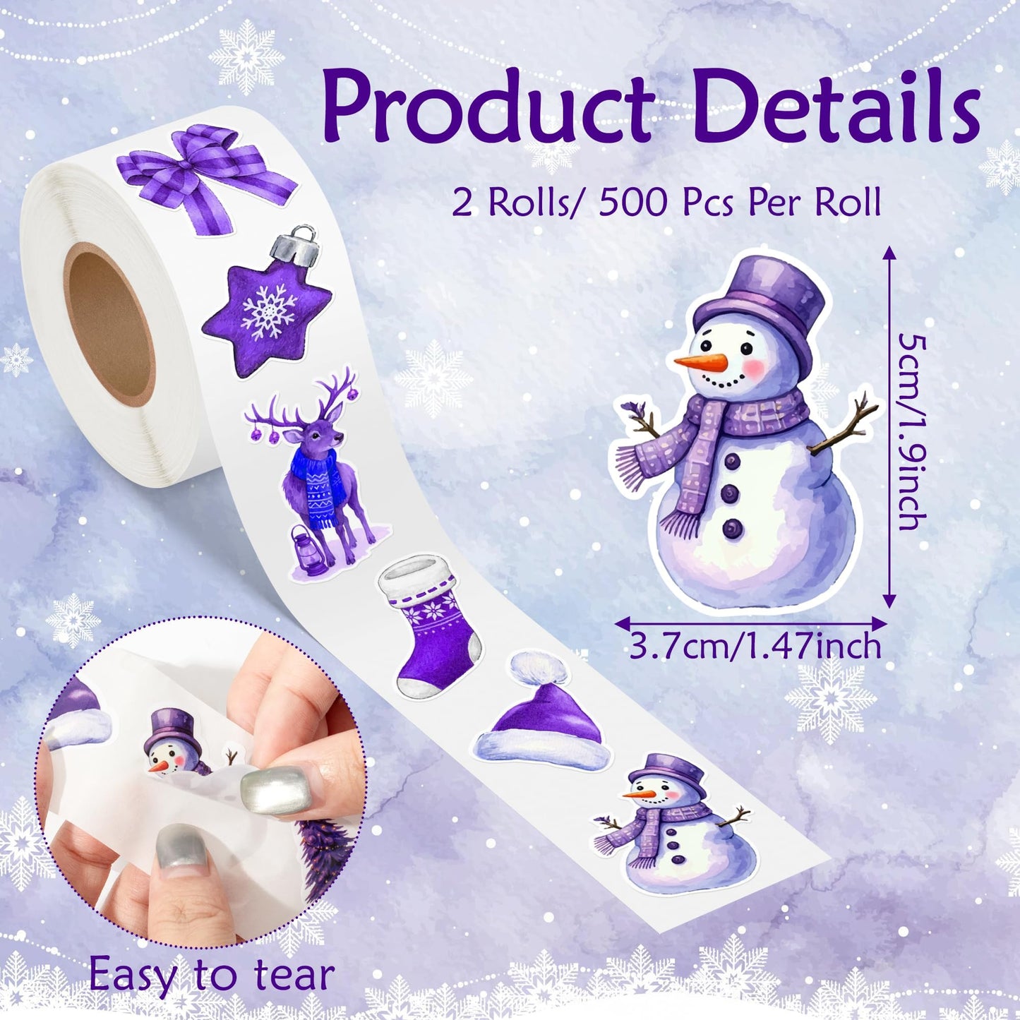 BkeeCten Christmas Purple Watercolor Sticker - 1000Pcs Xmas Purple Santa Waterproof Vinyl Reusable Laptop Stickers Coloring Book Scrapbook Water Bottle Page Activity Pad Party Favors Kids Skateboard