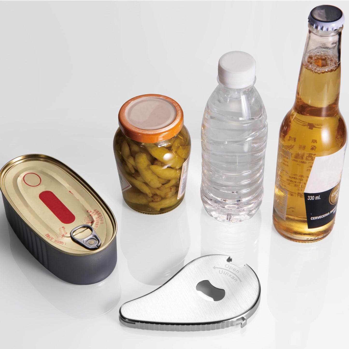 Uinxan Jar Bottle Can Opener for Seniors Arthritis Weak Hands-Easy Twist Off Small Caps (0.6"-2.7"), Pop Top & Pull Tab Seals,Patent Unique Portable Multifunction Gadget for Elderly/Women/Men (Silver)