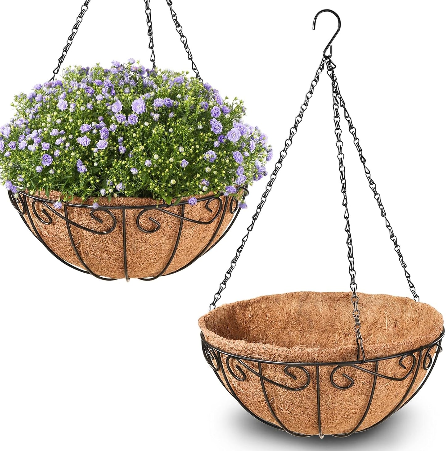 Legigo 12-Inch Metal Hanging Baskets for Outdoor Plants - Round Wire Planters with Coconut Coir Liner