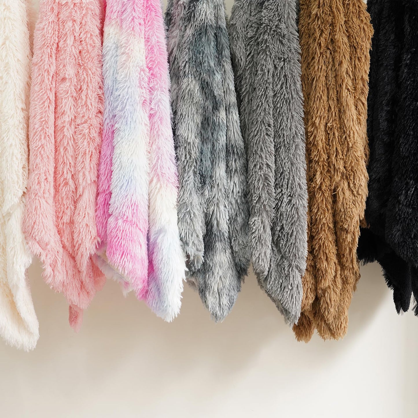 PHF Luxury Fuzzy Faux Fur King Comfy Plush Thick Fluffy Blanket, Warm Soft Shaggy, Elegant Furry Throw for Home Decor, Bed, Couch, Chair, Sofa, Black, 108" x 90"