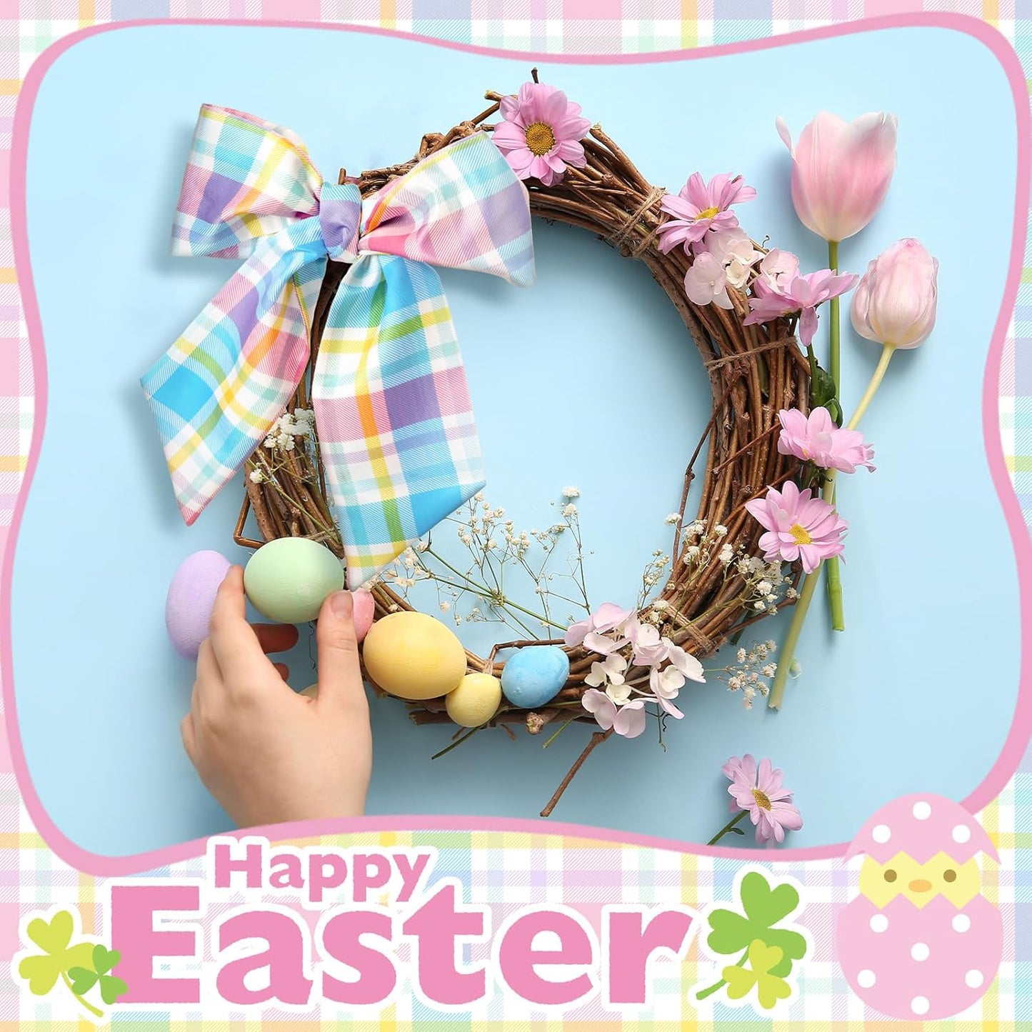 VitalCozy Easter Plaid Wreath Sash - Satin Ribbon for Monogrammed Decor | Indoor/Outdoor Use