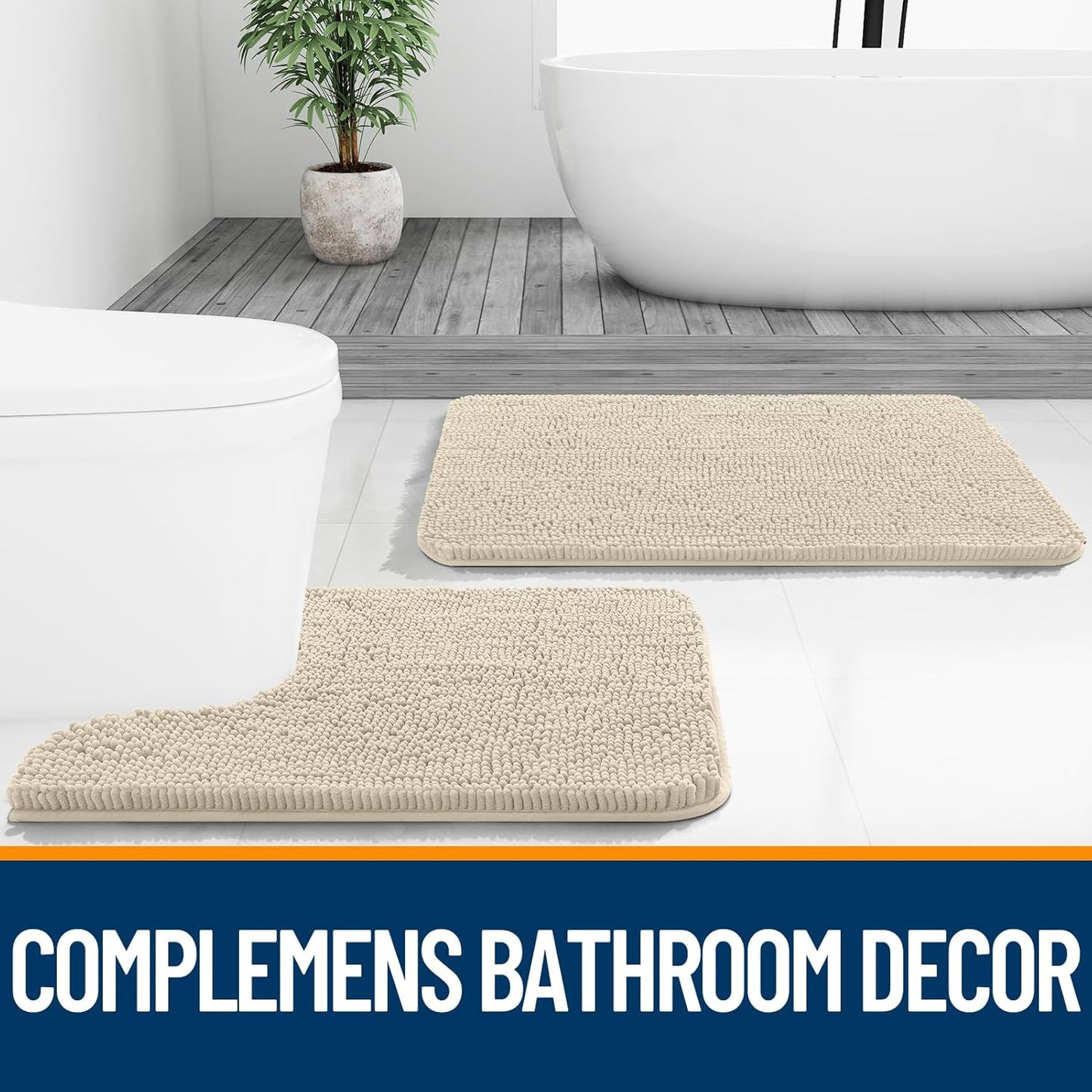 OLANLY Bathroom Runner Rugs - Extra Soft Chenille Bath Mats | Quick Dry, Machine Washable, 44x24, Sand