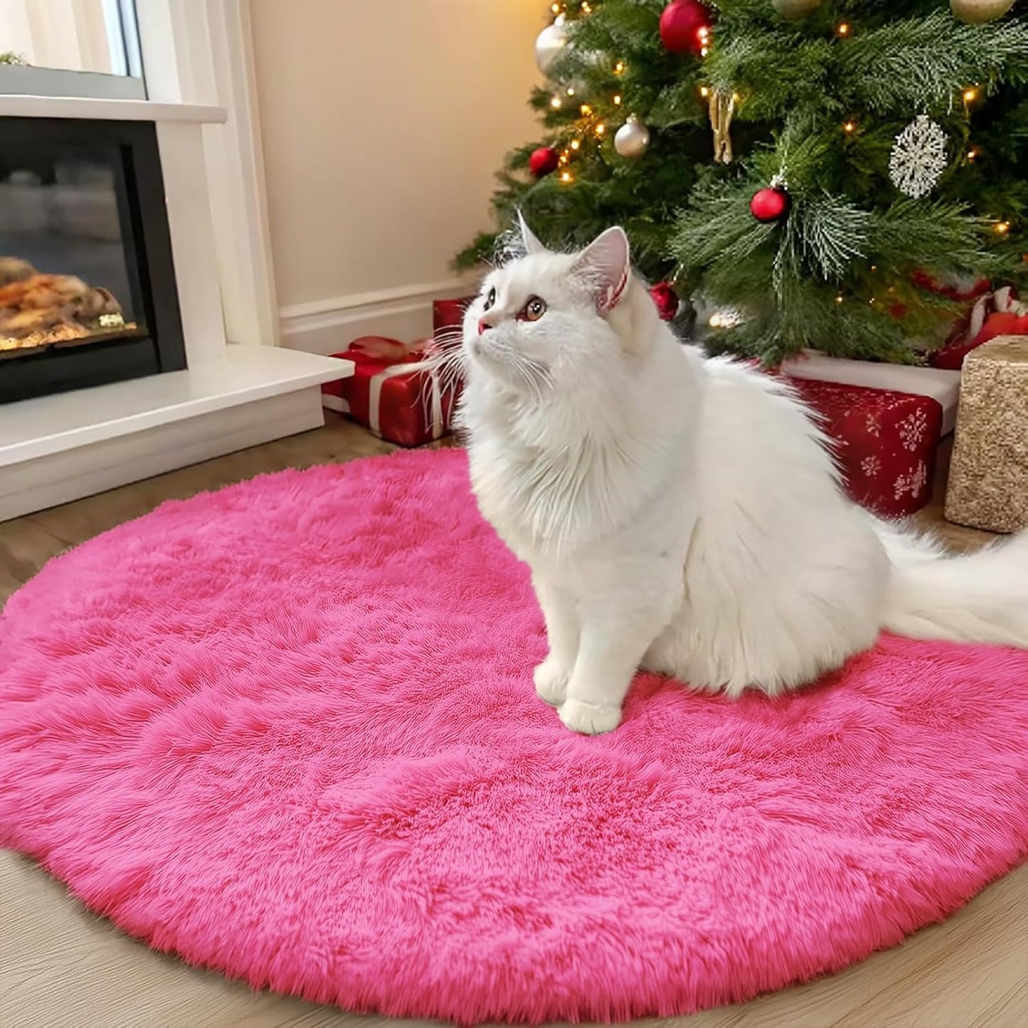 OLANLY Round Hot Pink Area Rug - Soft, Fluffy, Machine Washable 3 ft Carpet for Bedrooms & Nurseries