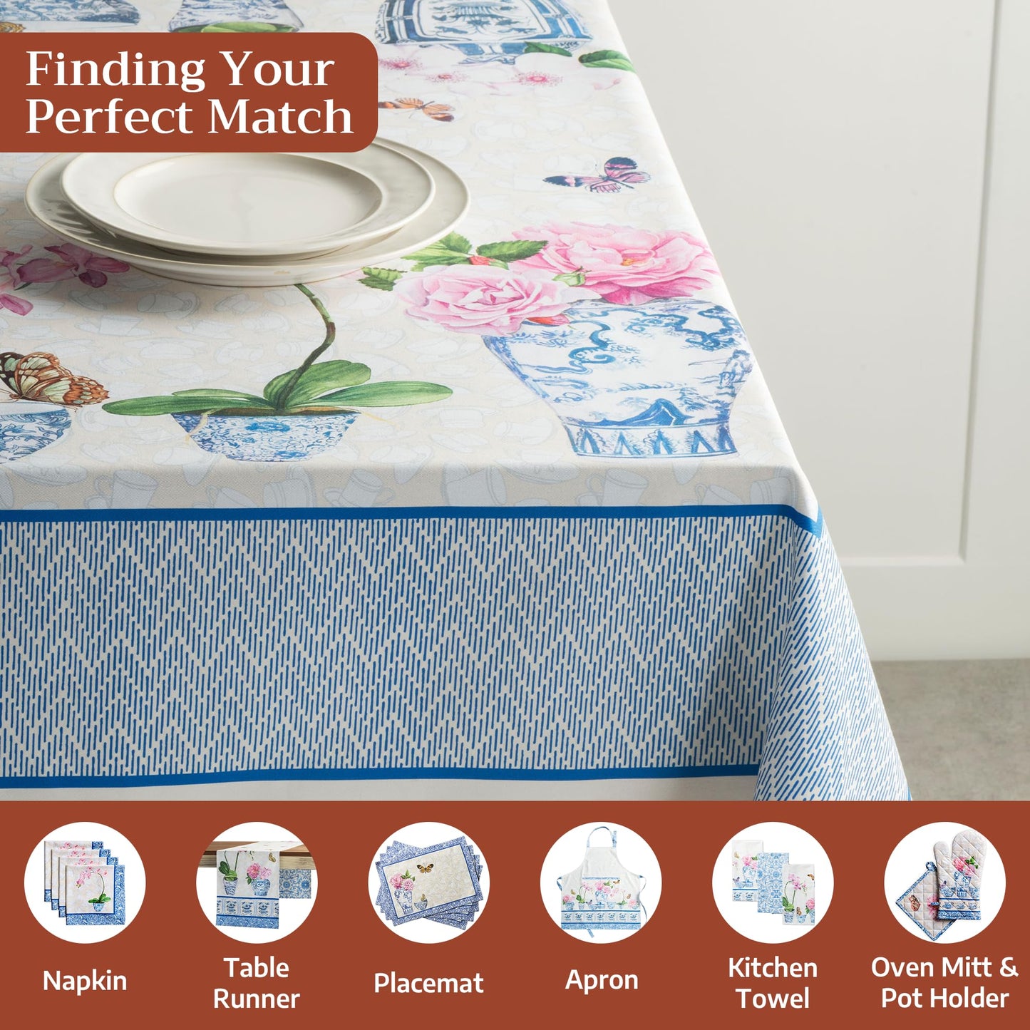 Maison d' Hermine Table Cloth Square Table 100% Cotton 60 x 60 Inches Tablecloth Reusable Decorative for Dining Kitchen Room Farmhouse Home Gifts for Mothers Day Spring Summer - Canton