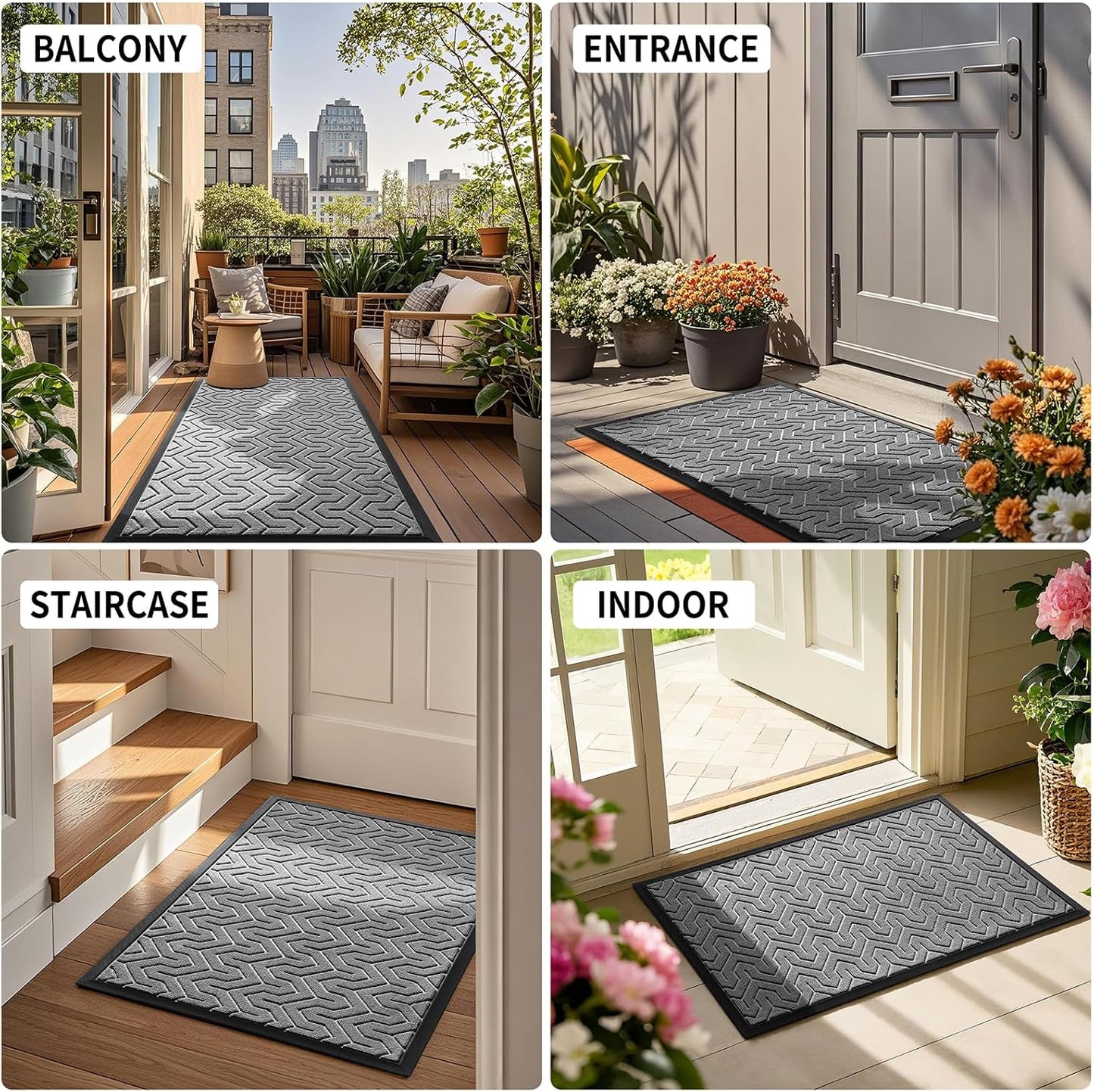 Yimobra Front Door Mat - Waterproof Heavy Duty Non-Slip Rubber | 29.5"x17" Grey Outdoor Entrance Mat