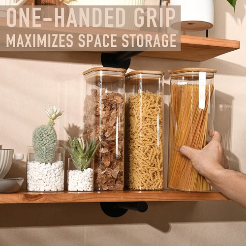 D2scrma Airtight Glass Storage Containers - 71oz Rectangle Set of 3 with Bamboo Lids | Ideal for Pantry Organization
