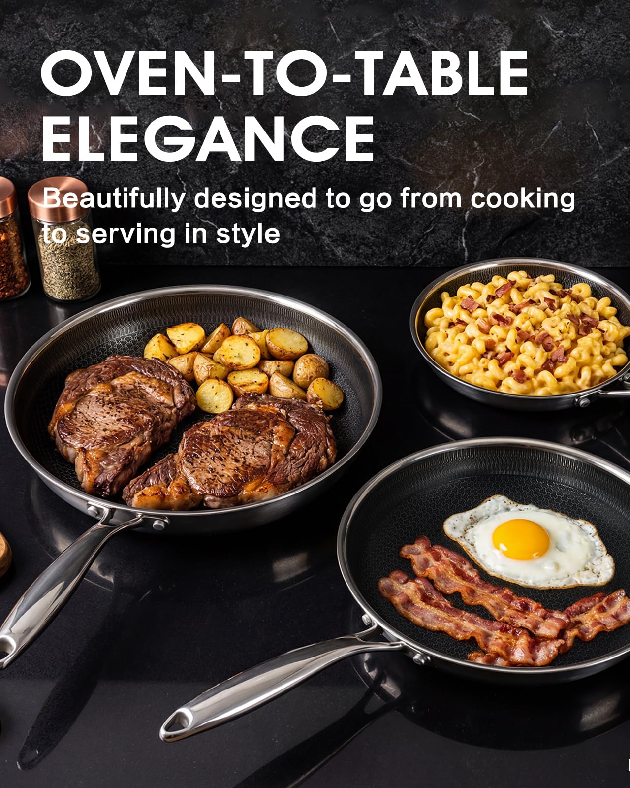 Non Stick Frying Pans Set 8, 10, and 12 Inch 6 Pcs Skillet with Tempered Glass Lids, Stay-cooling Handle, PFOA Free Non Toxic Dishwash & Oven Safe Kithchen Cookware Set Compatible All Cooktops
