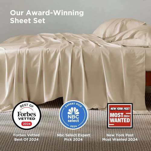 Bedsure King Size Sheet Set - Cooling Bamboo Sheets | Breathable & Soft Luxury Bedding in Beige