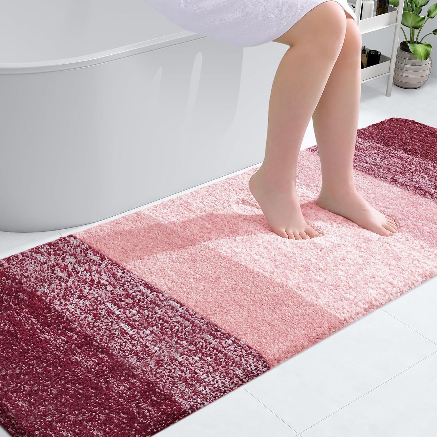 OLANLY Bathroom Runner Rug - Extra Soft Microfiber Mat, Quick Dry & Washable, 70x24 Inches - Red