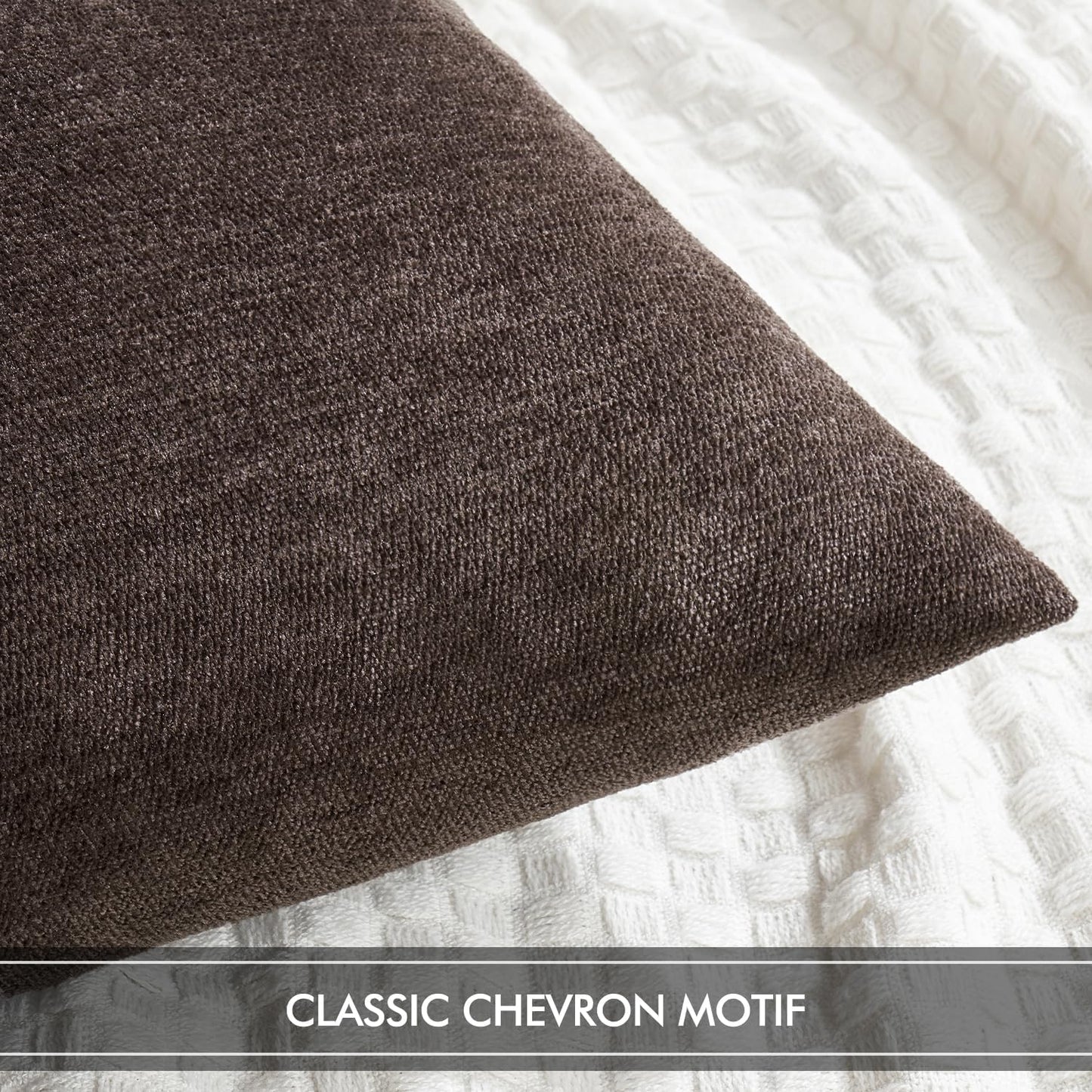 MIULEE Decorative Pillow Covers - Soft Chenille Farmhouse Cushions | Pack of 2, 18x18 Inch, Dark Brown