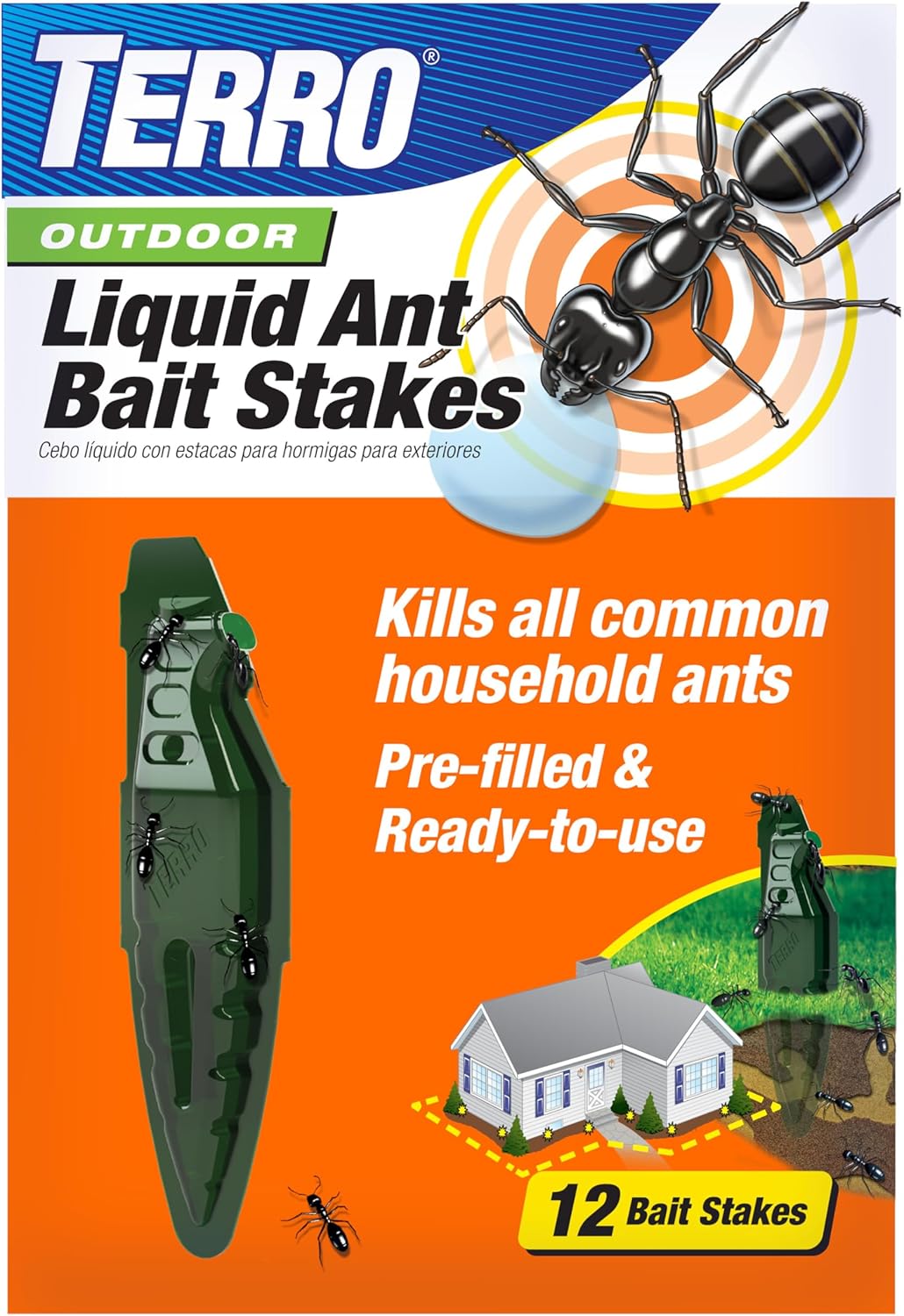 TERRO Liquid Ant Baits - Ready-to-Use Ant Traps for Outdoor Use | Kills Household Ants, 12 Stakes