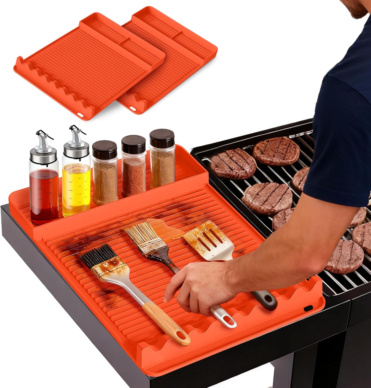 Skiennix Silicone Grill Mat - 16x11.5 Inch Non-Slip BBQ Tool with Sauce Drip Pad & Wavy Grip | Outdoor Accessories for Men