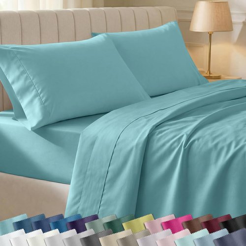 California Design Den Twin XL Cotton Sheets Set - 100% Soft Cotton, 400 Thread Count, Silky Smooth - Teal