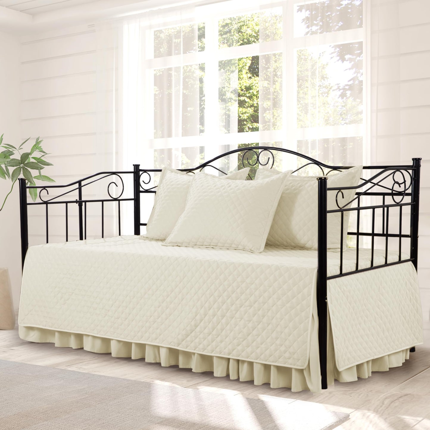 MABOZOO Daybed Covers Sets with Bedskirt for Twin Bed,5 Piece All Season Twin Size Cozy Double Sided-Quilting,Daybed Comforter Bedspread with Shames 75"x39"