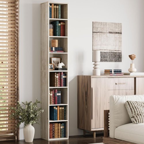 IRONCK Tall Narrow Bookshelf - 8-Tier Compact Corner Bookcase for Living Room, Office, Bedroom