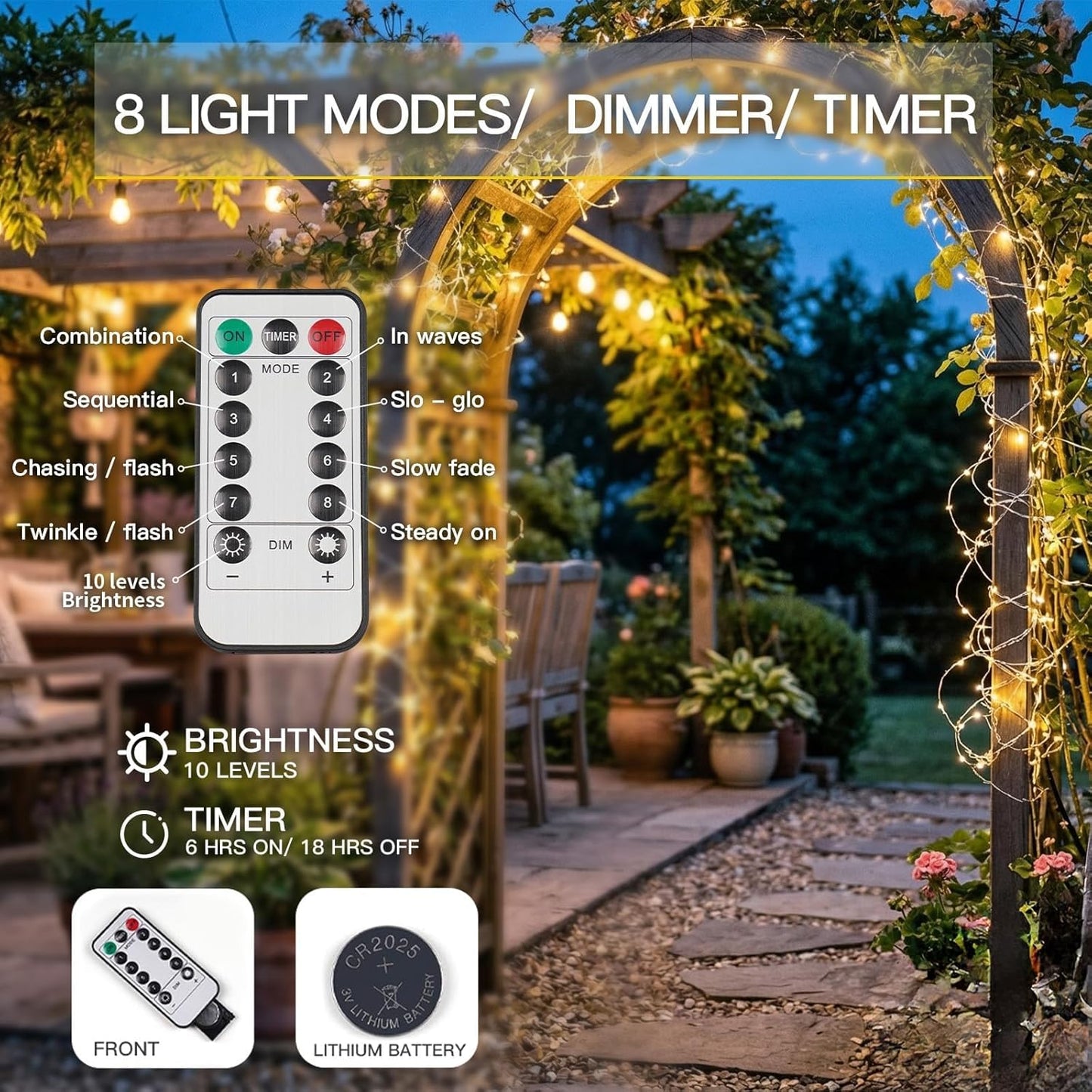 Suddus Fairy Lights - 33ft 100 LED Battery Operated Twinkle Lights with Remote & Timer | Waterproof Copper Wire for Indoor/Outdoor Decor (Warm White)