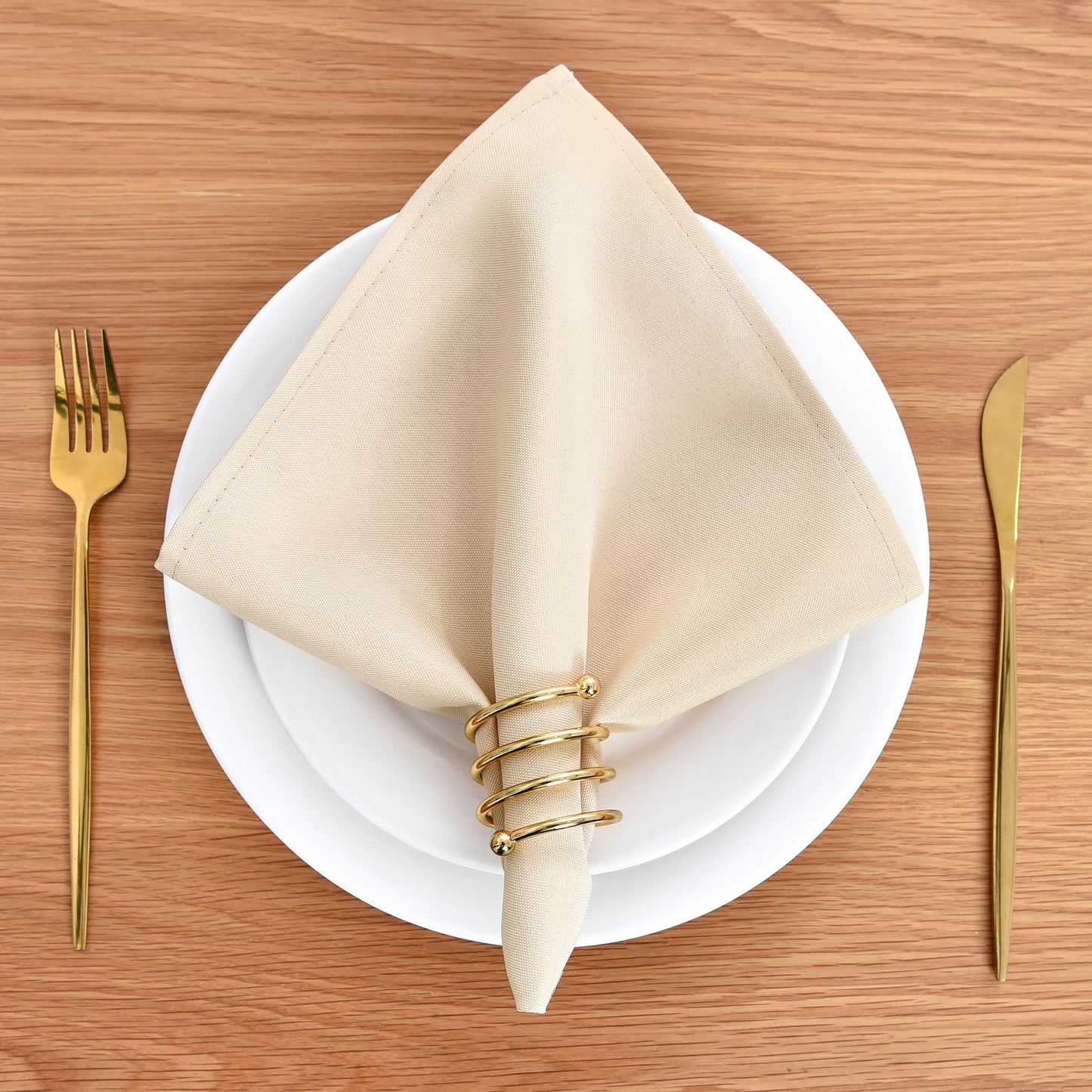 Wolkemer Set of 4 Beige Cloth Napkins 17 x 17 Inches Solid Washable Polyester Dinner Napkins with Hemmed Edges for Dinners Parties Weddings Banquets Events Table Decoration