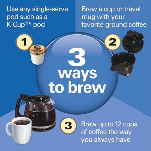 Hamilton Beach FlexBrew Trio Coffee Maker - Single Serve & Full 12-Cup Pot, Black | K-Cup & Grounds Compatible