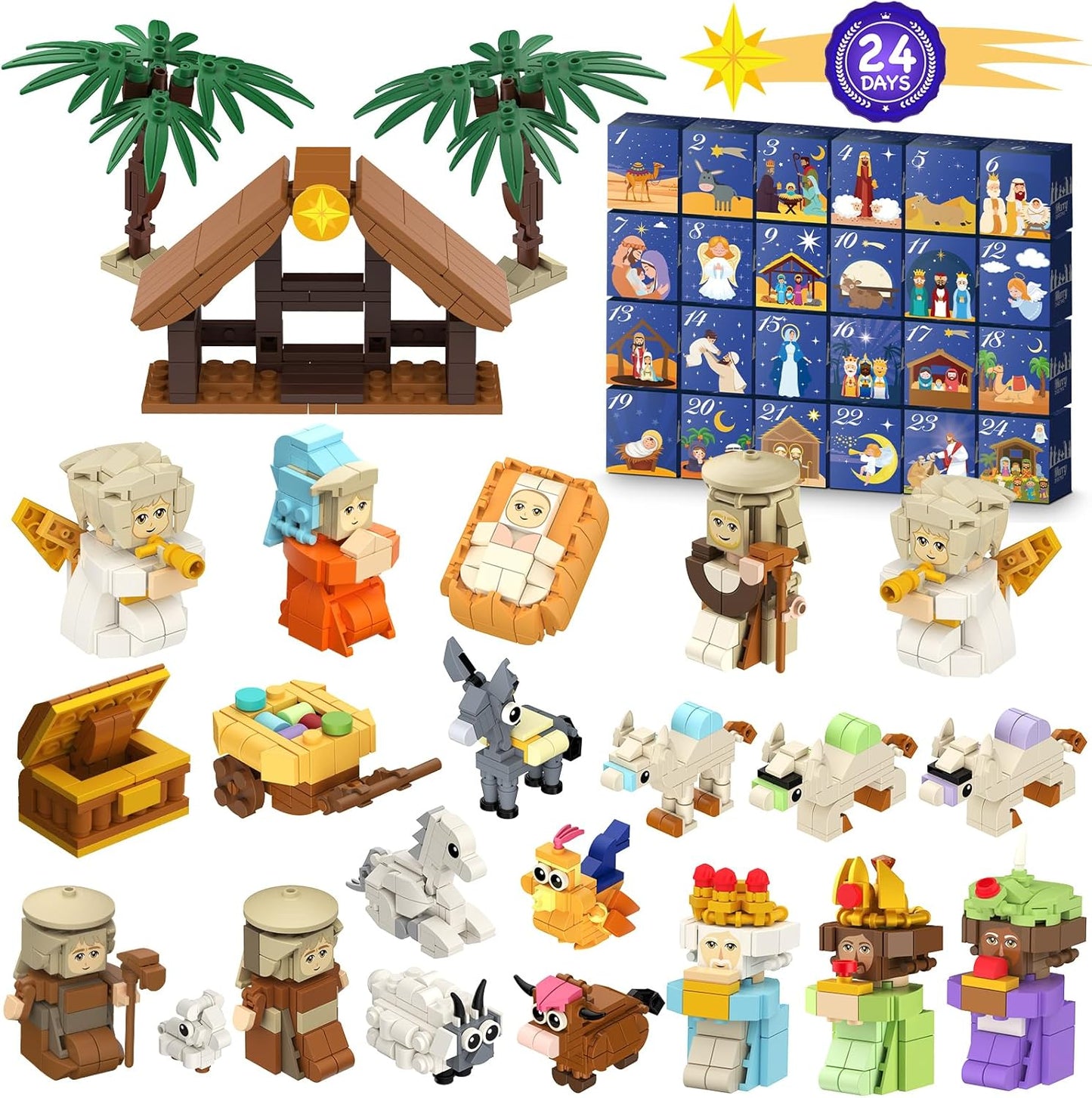 Nativity Advent Calendar 2025 - 24-Day Building Blocks Countdown Toy for Kids & Adults