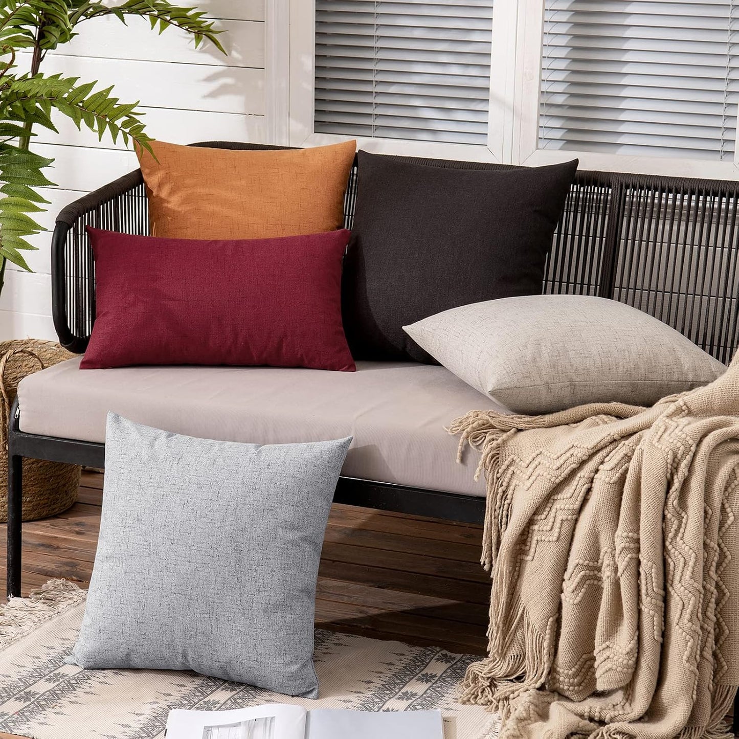 MIULEE Outdoor Throw Pillow Covers - Waterproof Decorative Linen Cushion Shams | 18x18 Inch, Black - Perfect for Fall & Halloween