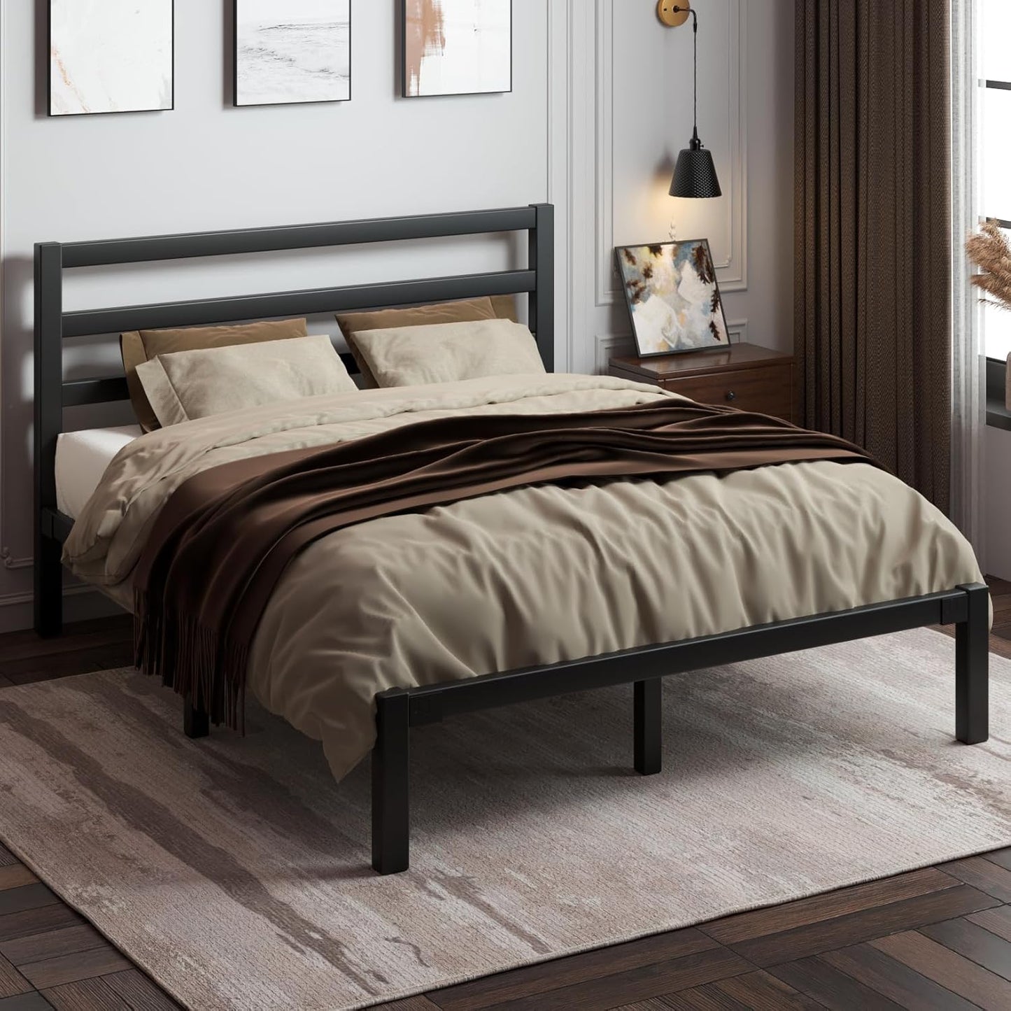 LoVinson Full Size Bed Frame - Heavy Duty Metal Platform with Under Bed Storage | Easy Assembly, Black