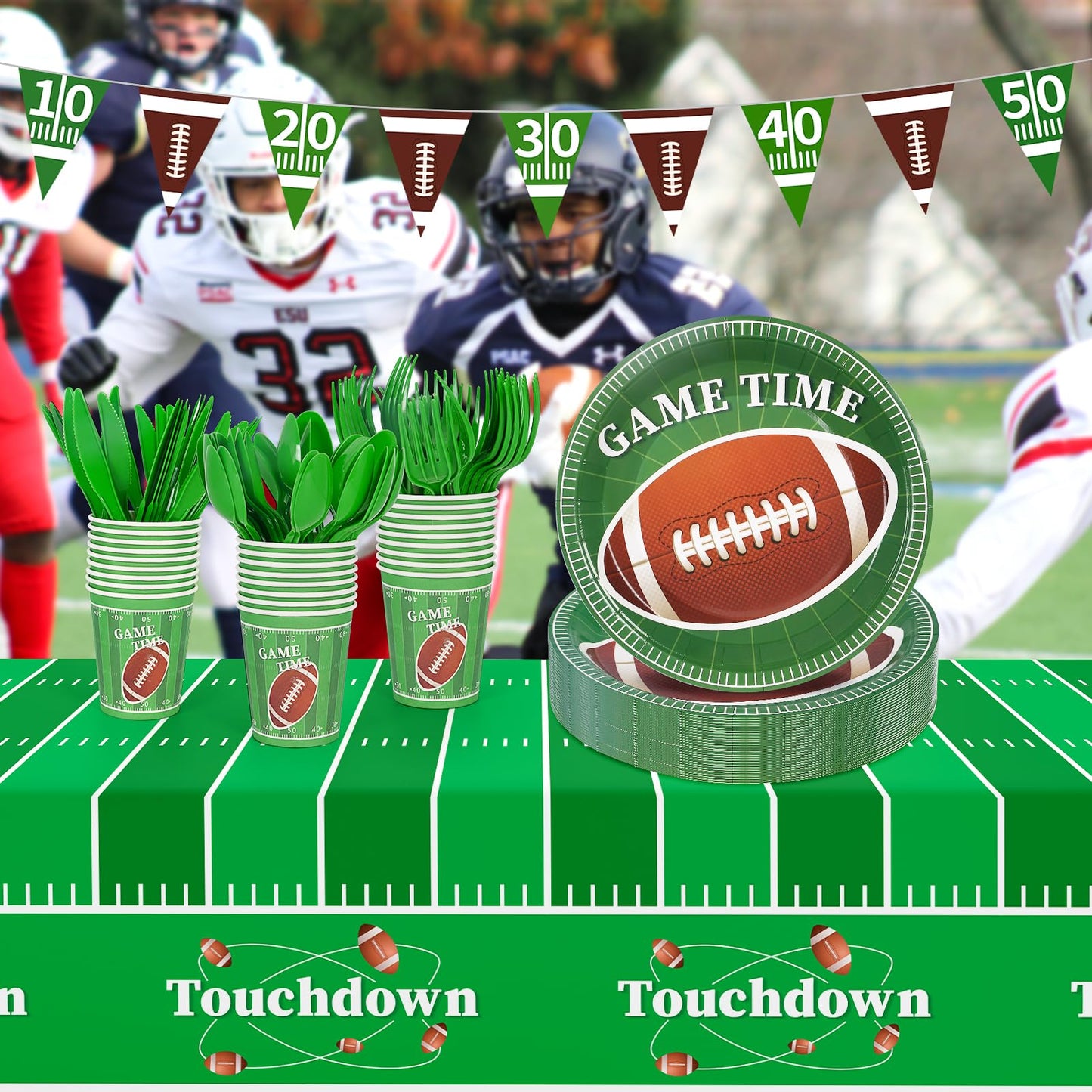 Football Party Decorations,133Pcs Football Party Supplies Set Disposable Footballs Birthday Plates Cups Knives Spoons Fork Banner and Tablecloth,Footballs Parties Supplies for Home,Dinner,Birthday